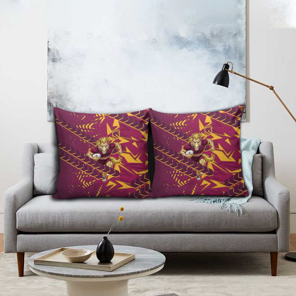 Brisbane Broncos Rugby Pillow Cover Fierce Mascot Geometric Tribal Art
