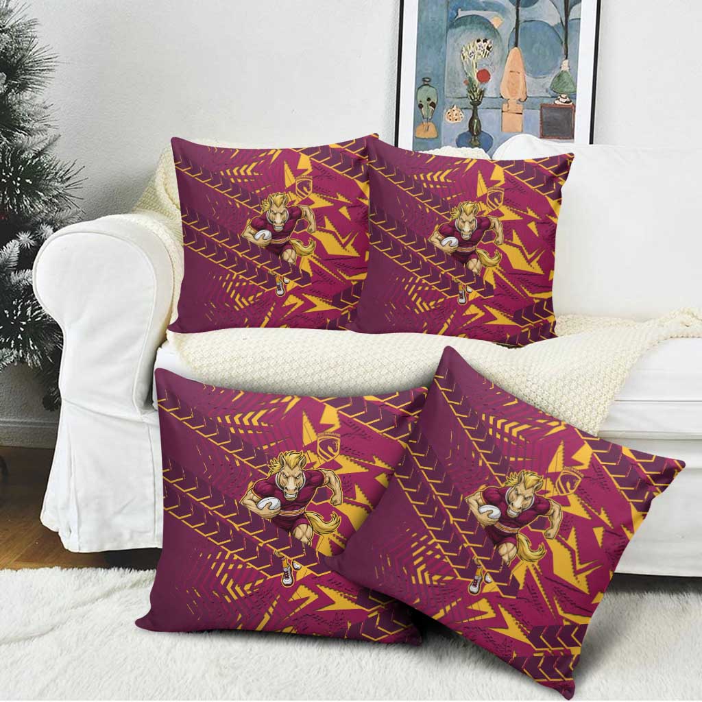 Brisbane Broncos Rugby Pillow Cover Fierce Mascot Geometric Tribal Art