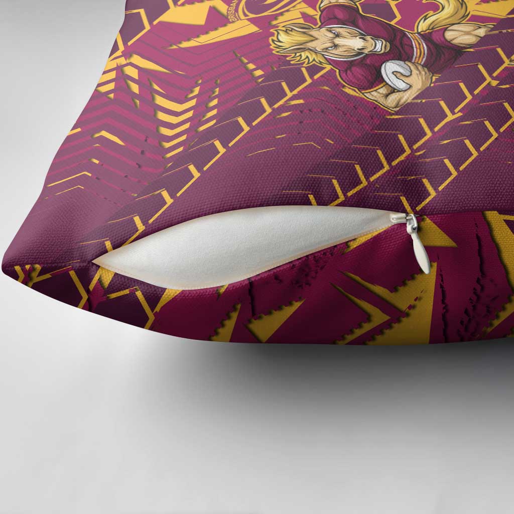 Brisbane Broncos Rugby Pillow Cover Fierce Mascot Geometric Tribal Art