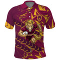 Brisbane Broncos Rugby Polo Shirt Fierce Mascot Geometric Tribal Art