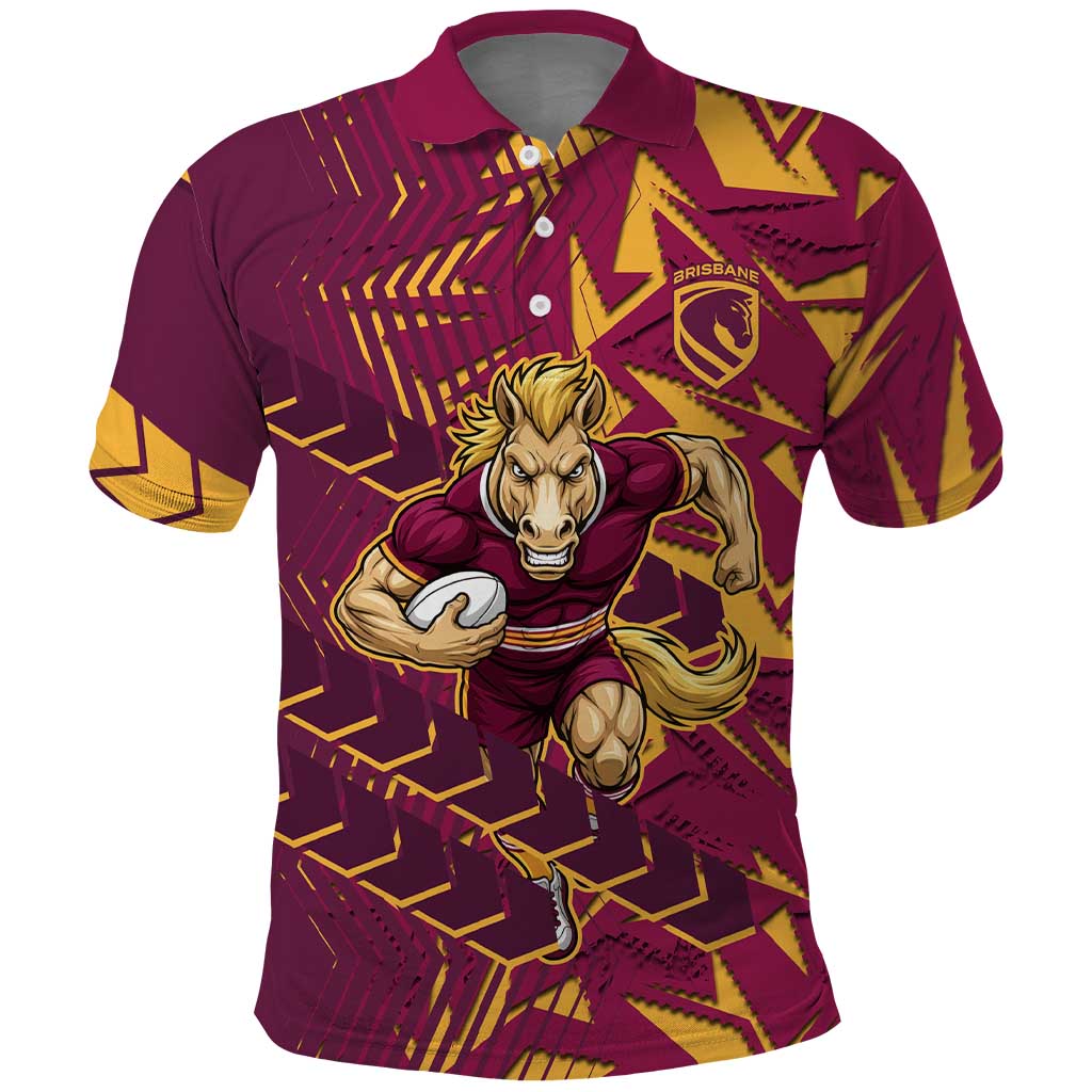 Brisbane Broncos Rugby Polo Shirt Fierce Mascot Geometric Tribal Art
