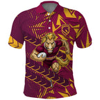 Brisbane Broncos Rugby Polo Shirt Fierce Mascot Geometric Tribal Art