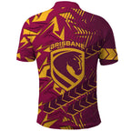 Brisbane Broncos Rugby Polo Shirt Fierce Mascot Geometric Tribal Art