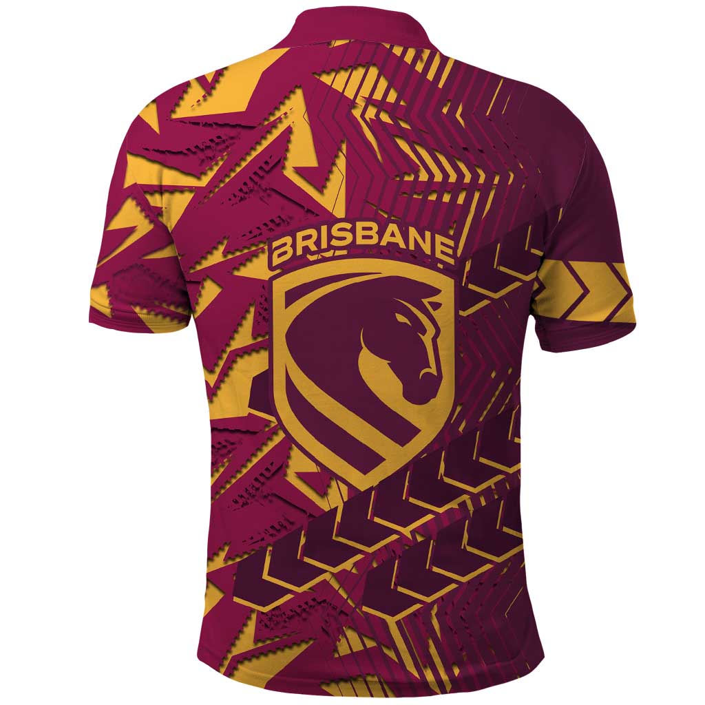 Brisbane Broncos Rugby Polo Shirt Fierce Mascot Geometric Tribal Art