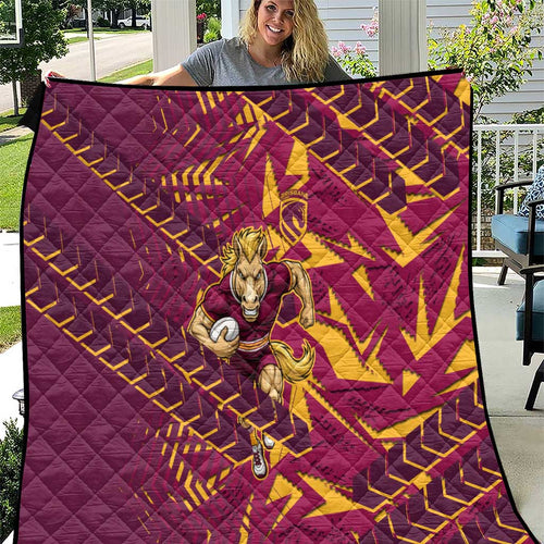 Brisbane Broncos Rugby Quilt Fierce Mascot Geometric Tribal Art