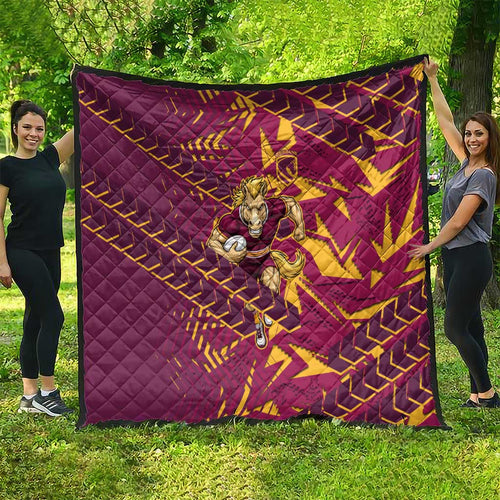 Brisbane Broncos Rugby Quilt Fierce Mascot Geometric Tribal Art