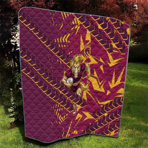 Brisbane Broncos Rugby Quilt Fierce Mascot Geometric Tribal Art