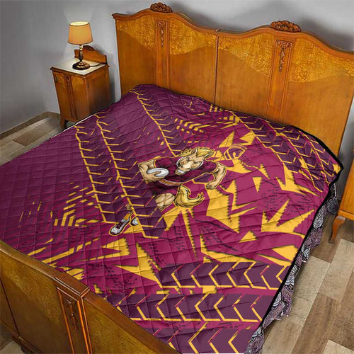 Brisbane Broncos Rugby Quilt Fierce Mascot Geometric Tribal Art