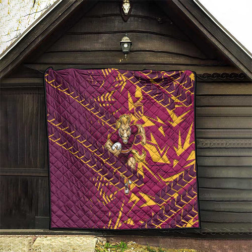 Brisbane Broncos Rugby Quilt Fierce Mascot Geometric Tribal Art