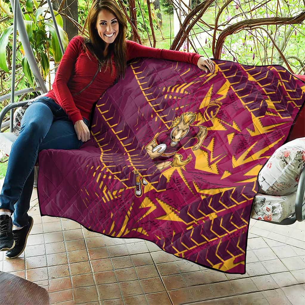 Brisbane Broncos Rugby Quilt Fierce Mascot Geometric Tribal Art
