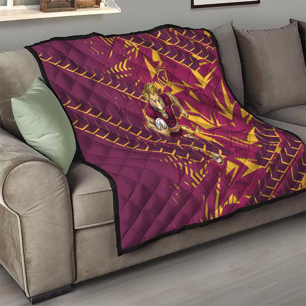 Brisbane Broncos Rugby Quilt Fierce Mascot Geometric Tribal Art