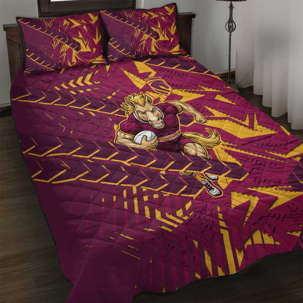 Brisbane Broncos Rugby Quilt Bed Set Fierce Mascot Geometric Tribal Art