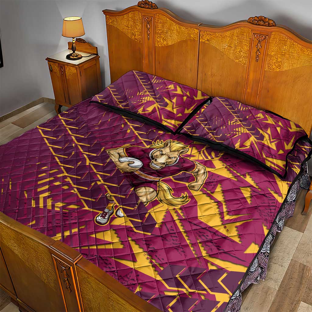 Brisbane Broncos Rugby Quilt Bed Set Fierce Mascot Geometric Tribal Art