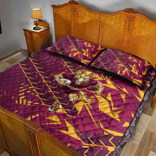 Brisbane Broncos Rugby Quilt Bed Set Fierce Mascot Geometric Tribal Art