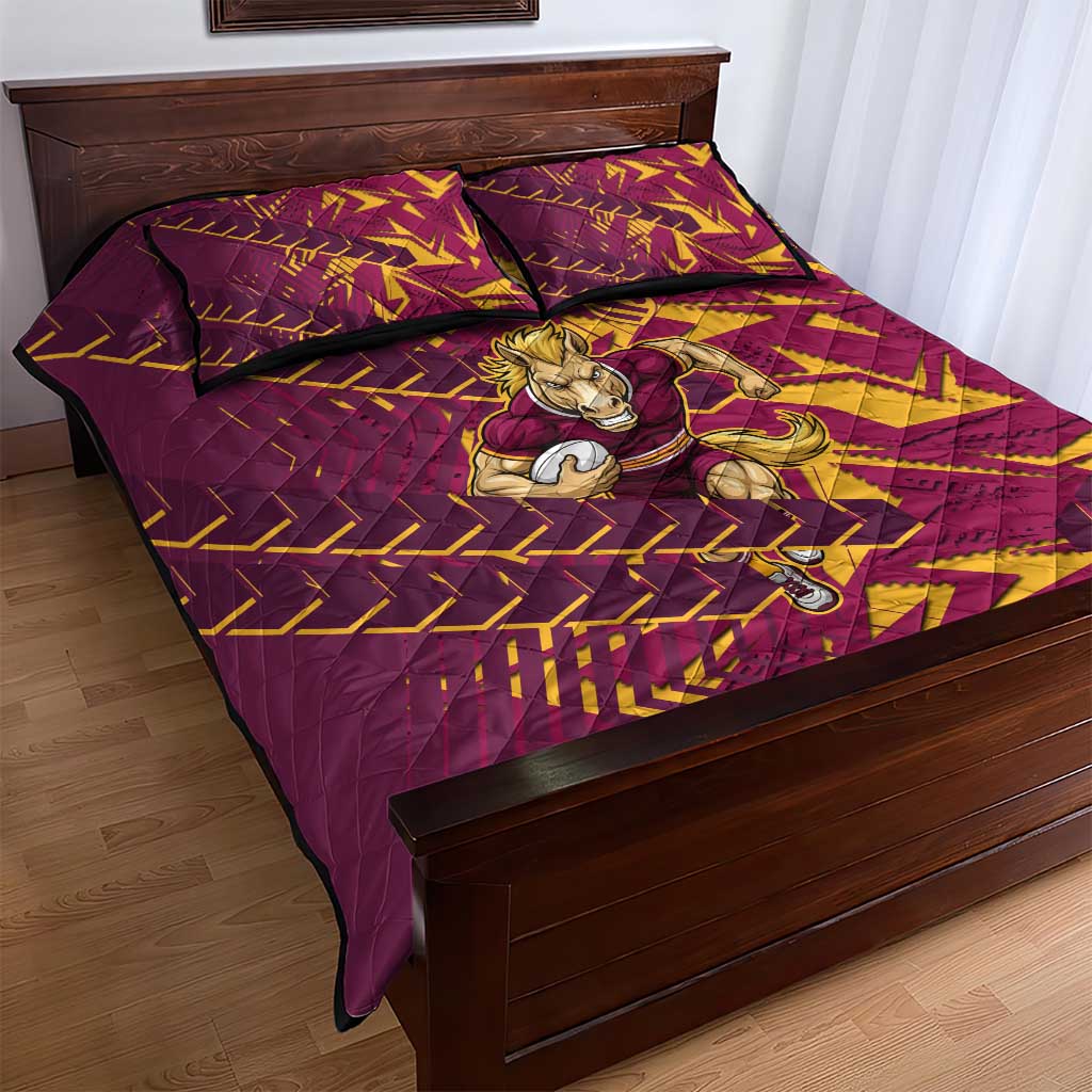 Brisbane Broncos Rugby Quilt Bed Set Fierce Mascot Geometric Tribal Art