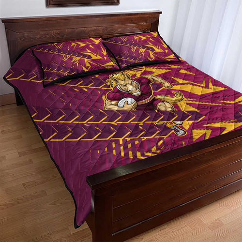 Brisbane Broncos Rugby Quilt Bed Set Fierce Mascot Geometric Tribal Art