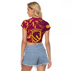 Brisbane Broncos Rugby Raglan Cropped T Shirt Fierce Mascot Geometric Tribal Art