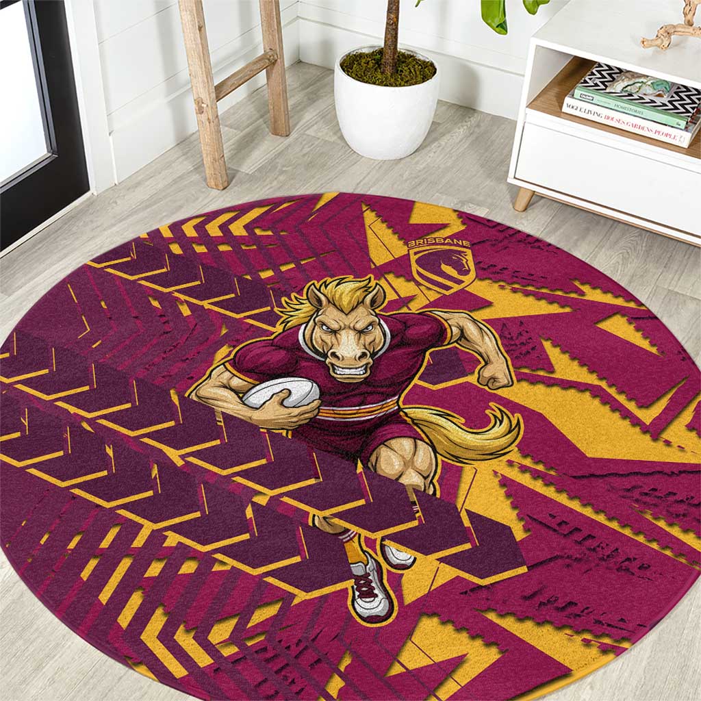 Brisbane Broncos Rugby Round Carpet Fierce Mascot Geometric Tribal Art