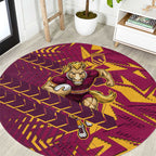 Brisbane Broncos Rugby Round Carpet Fierce Mascot Geometric Tribal Art