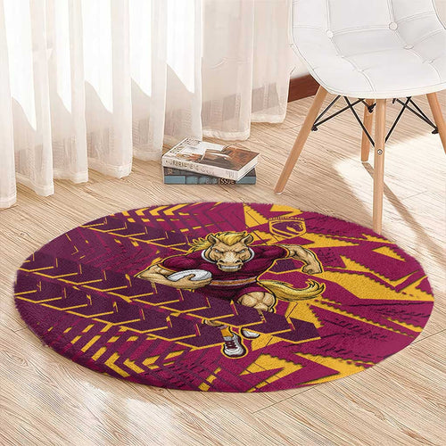 Brisbane Broncos Rugby Round Carpet Fierce Mascot Geometric Tribal Art