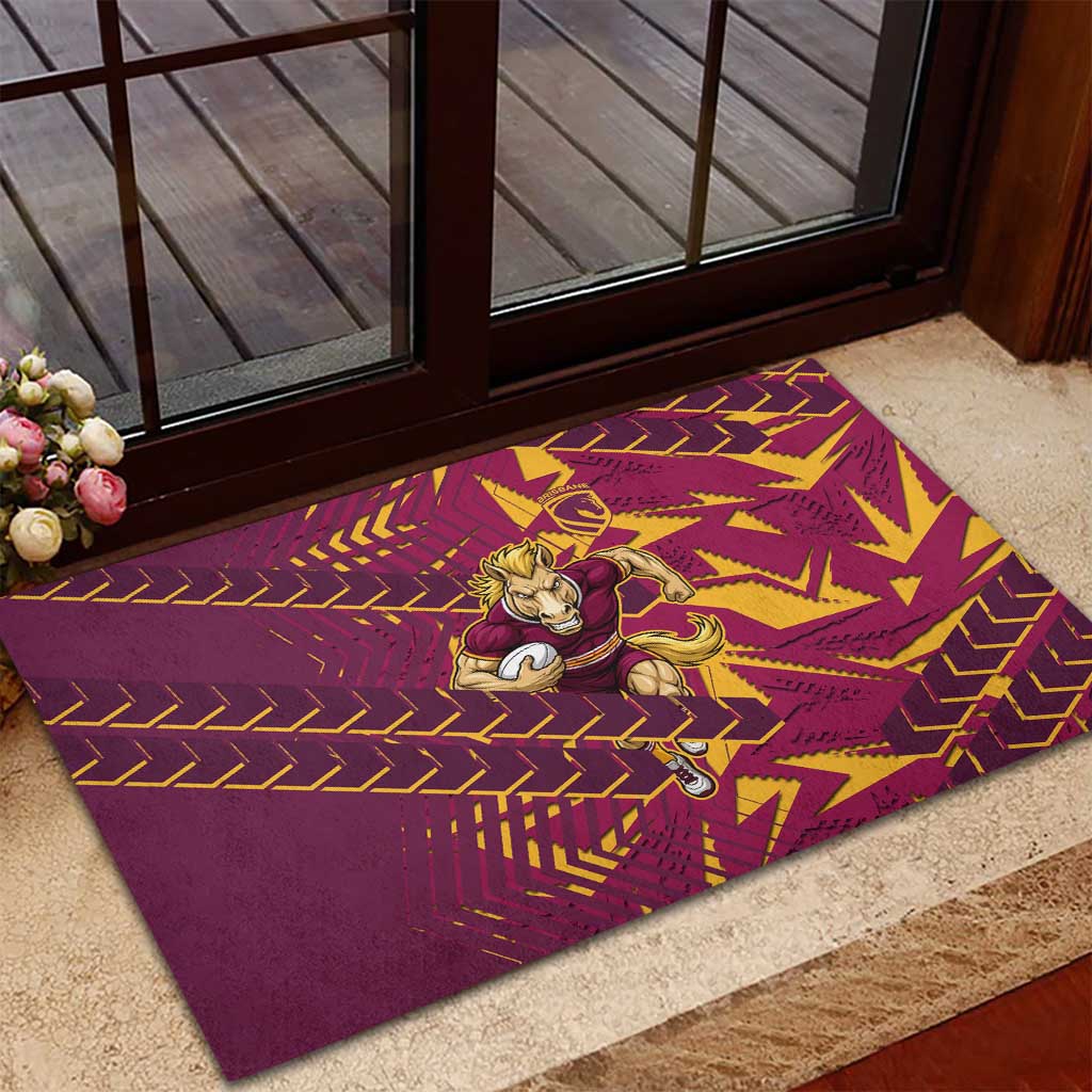 Brisbane Broncos Rugby Rubber Doormat Fierce Mascot Geometric Tribal Art