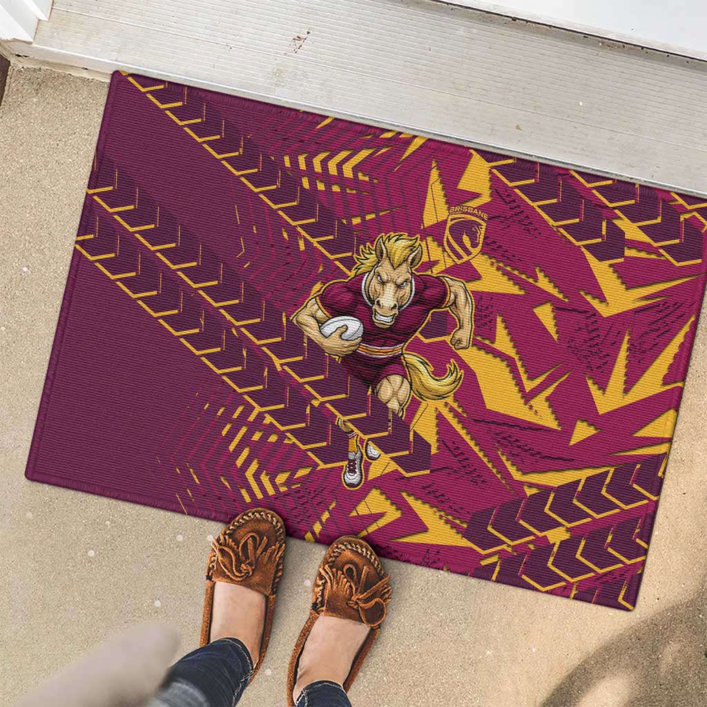 Brisbane Broncos Rugby Rubber Doormat Fierce Mascot Geometric Tribal Art