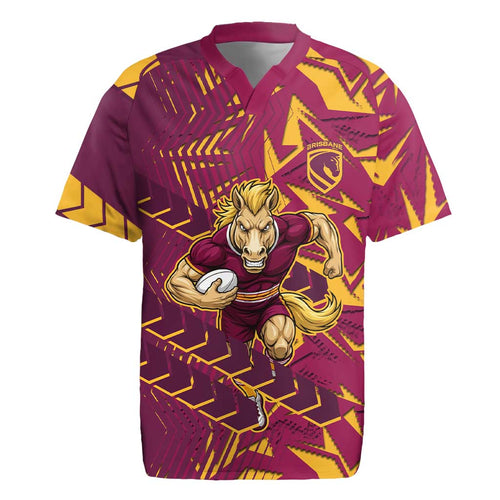 Brisbane Broncos Rugby Rugby Jersey Fierce Mascot Geometric Tribal Art