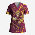 Brisbane Broncos Rugby Scrub Top Fierce Mascot Geometric Tribal Art