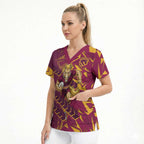 Brisbane Broncos Rugby Scrub Top Fierce Mascot Geometric Tribal Art