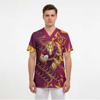 Brisbane Broncos Rugby Scrub Top Fierce Mascot Geometric Tribal Art