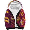 Brisbane Broncos Rugby Sherpa Hoodie Fierce Mascot Geometric Tribal Art