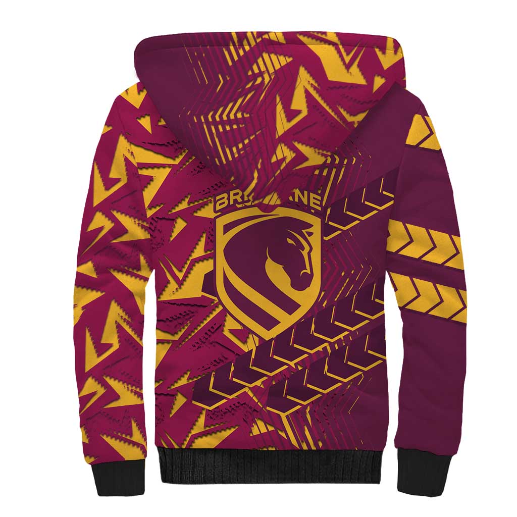 Brisbane Broncos Rugby Sherpa Hoodie Fierce Mascot Geometric Tribal Art