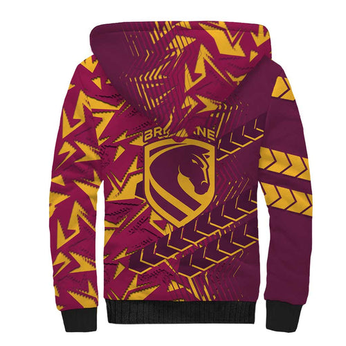 Brisbane Broncos Rugby Sherpa Hoodie Fierce Mascot Geometric Tribal Art