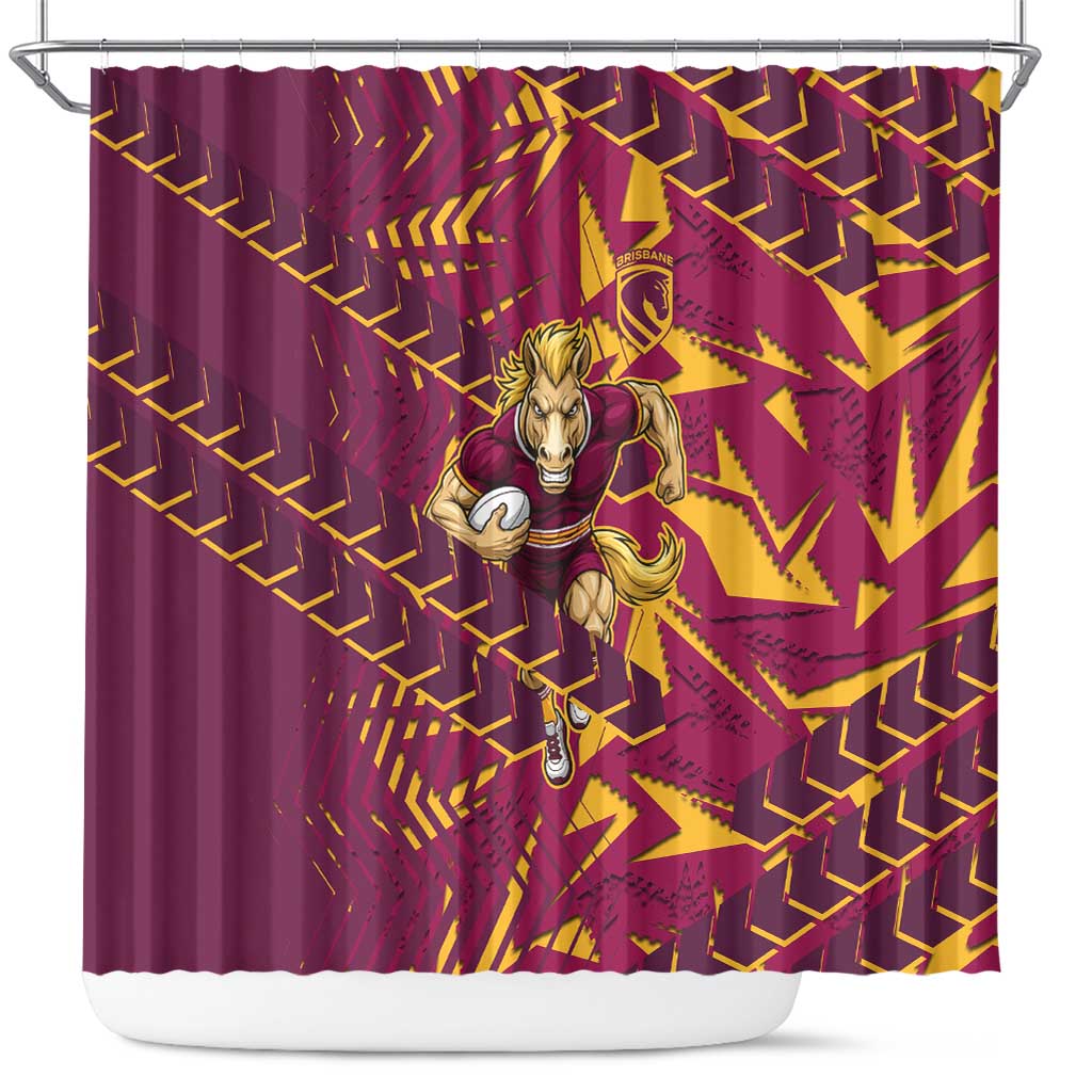 Brisbane Broncos Rugby Shower Curtain Fierce Mascot Geometric Tribal Art