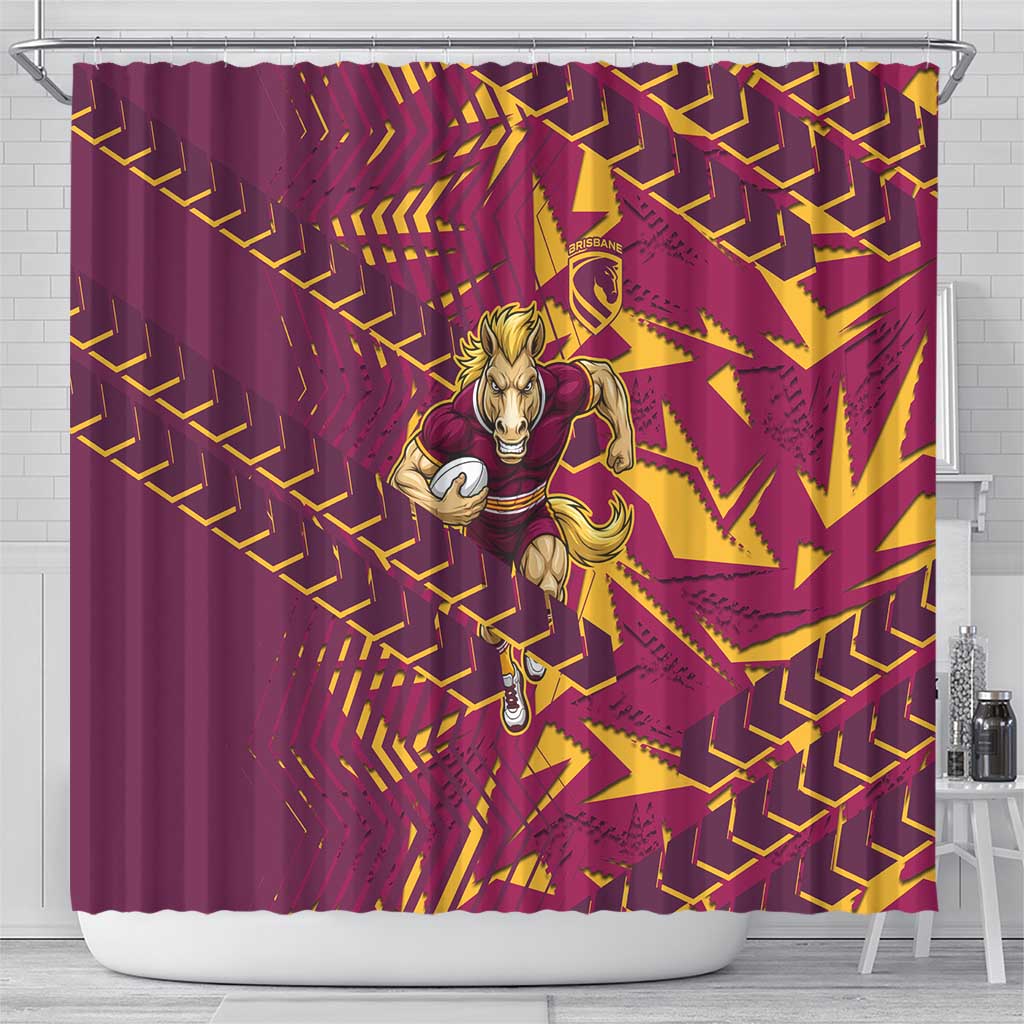 Brisbane Broncos Rugby Shower Curtain Fierce Mascot Geometric Tribal Art