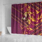 Brisbane Broncos Rugby Shower Curtain Fierce Mascot Geometric Tribal Art