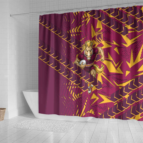 Brisbane Broncos Rugby Shower Curtain Fierce Mascot Geometric Tribal Art