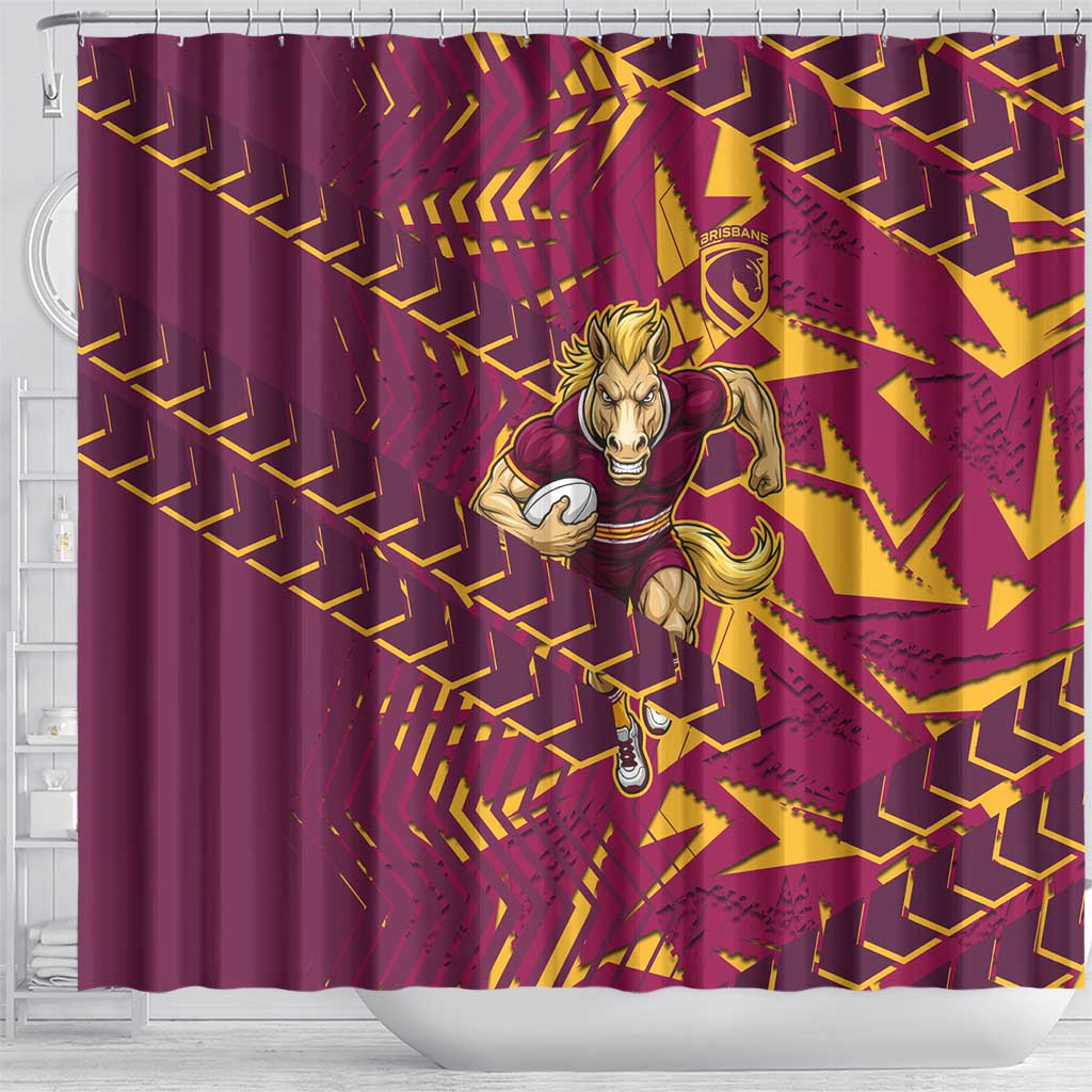 Brisbane Broncos Rugby Shower Curtain Fierce Mascot Geometric Tribal Art