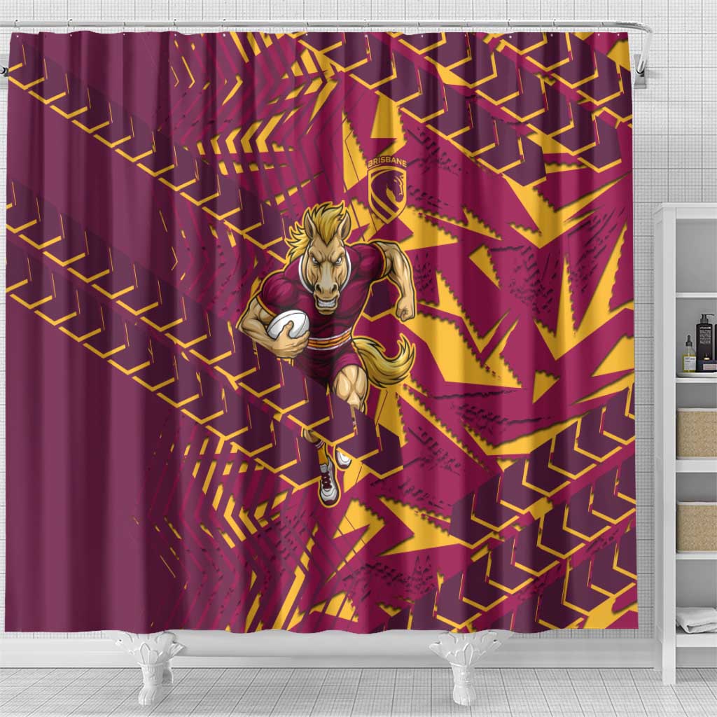 Brisbane Broncos Rugby Shower Curtain Fierce Mascot Geometric Tribal Art