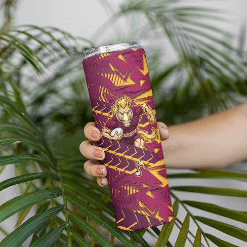 Brisbane Broncos Rugby Skinny Tumbler Fierce Mascot Geometric Tribal Art