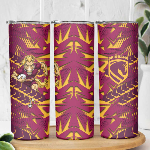 Brisbane Broncos Rugby Skinny Tumbler Fierce Mascot Geometric Tribal Art