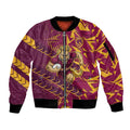 Brisbane Broncos Rugby Sleeve Zip Bomber Jacket Fierce Mascot Geometric Tribal Art