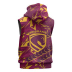 Brisbane Broncos Rugby Sleeveless Hoodie Fierce Mascot Geometric Tribal Art