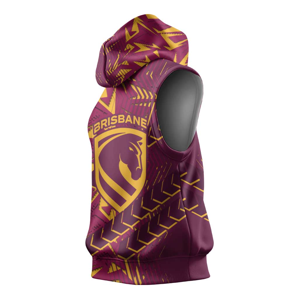 Brisbane Broncos Rugby Sleeveless Hoodie Fierce Mascot Geometric Tribal Art