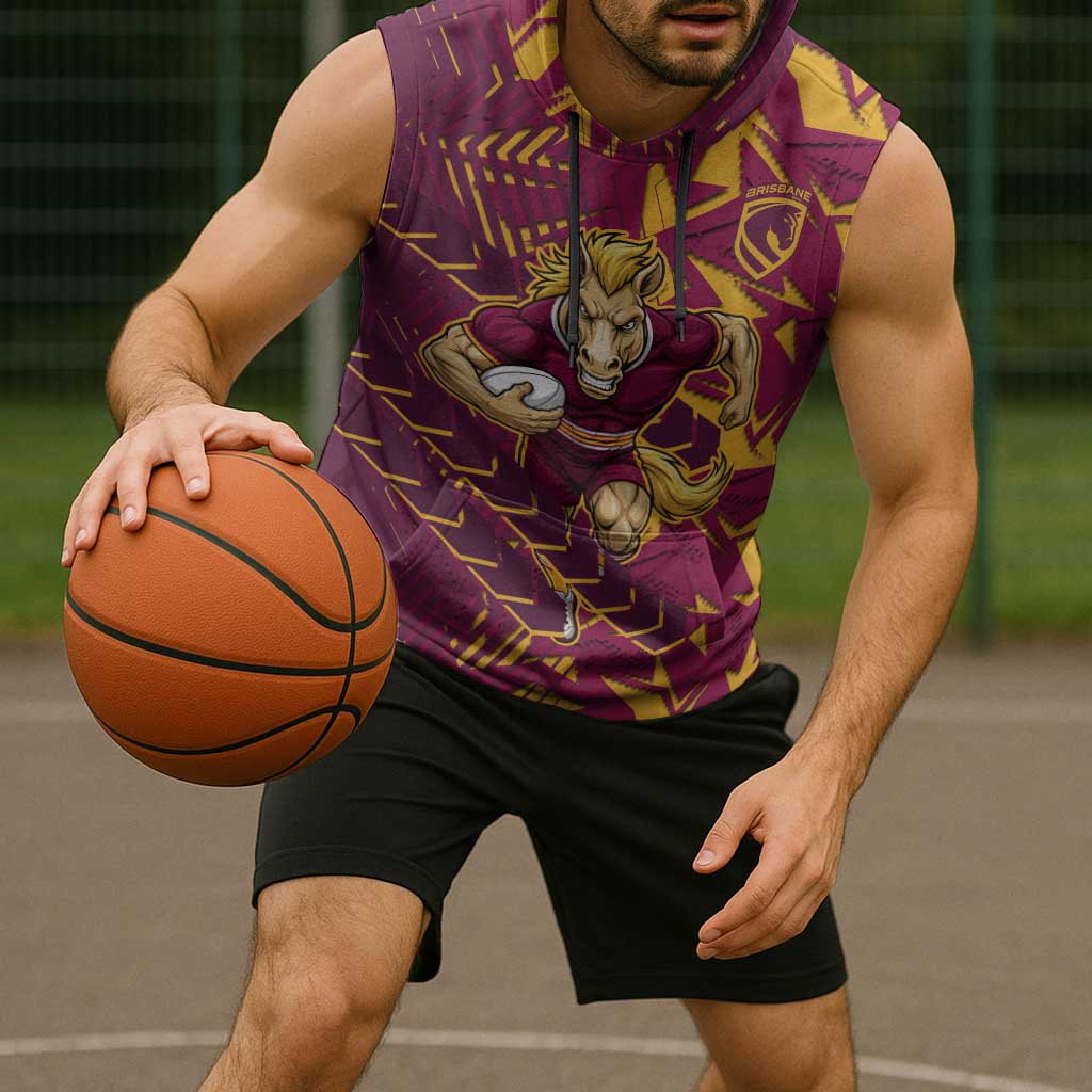 Brisbane Broncos Rugby Sleeveless Hoodie Fierce Mascot Geometric Tribal Art