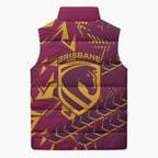 Brisbane Broncos Rugby Sleeveless Puffer Jacket Fierce Mascot Geometric Tribal Art