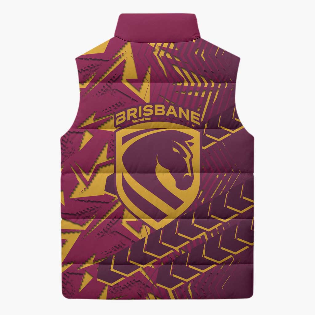 Brisbane Broncos Rugby Sleeveless Puffer Jacket Fierce Mascot Geometric Tribal Art