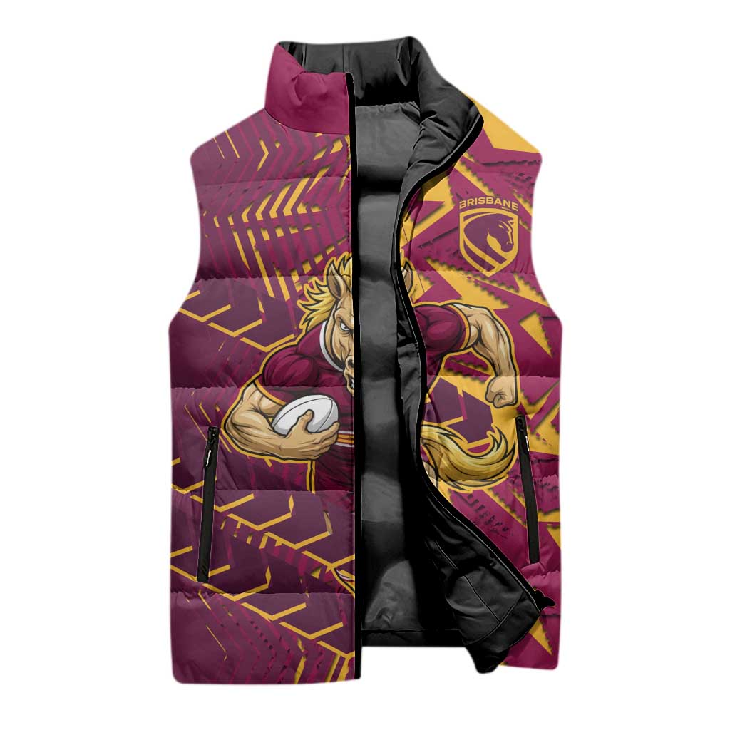 Brisbane Broncos Rugby Sleeveless Puffer Jacket Fierce Mascot Geometric Tribal Art