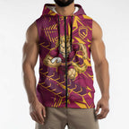 Brisbane Broncos Rugby Sleeveless Zip Hoodie Fierce Mascot Geometric Tribal Art