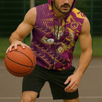 Brisbane Broncos Rugby Sleeveless Zip Hoodie Fierce Mascot Geometric Tribal Art